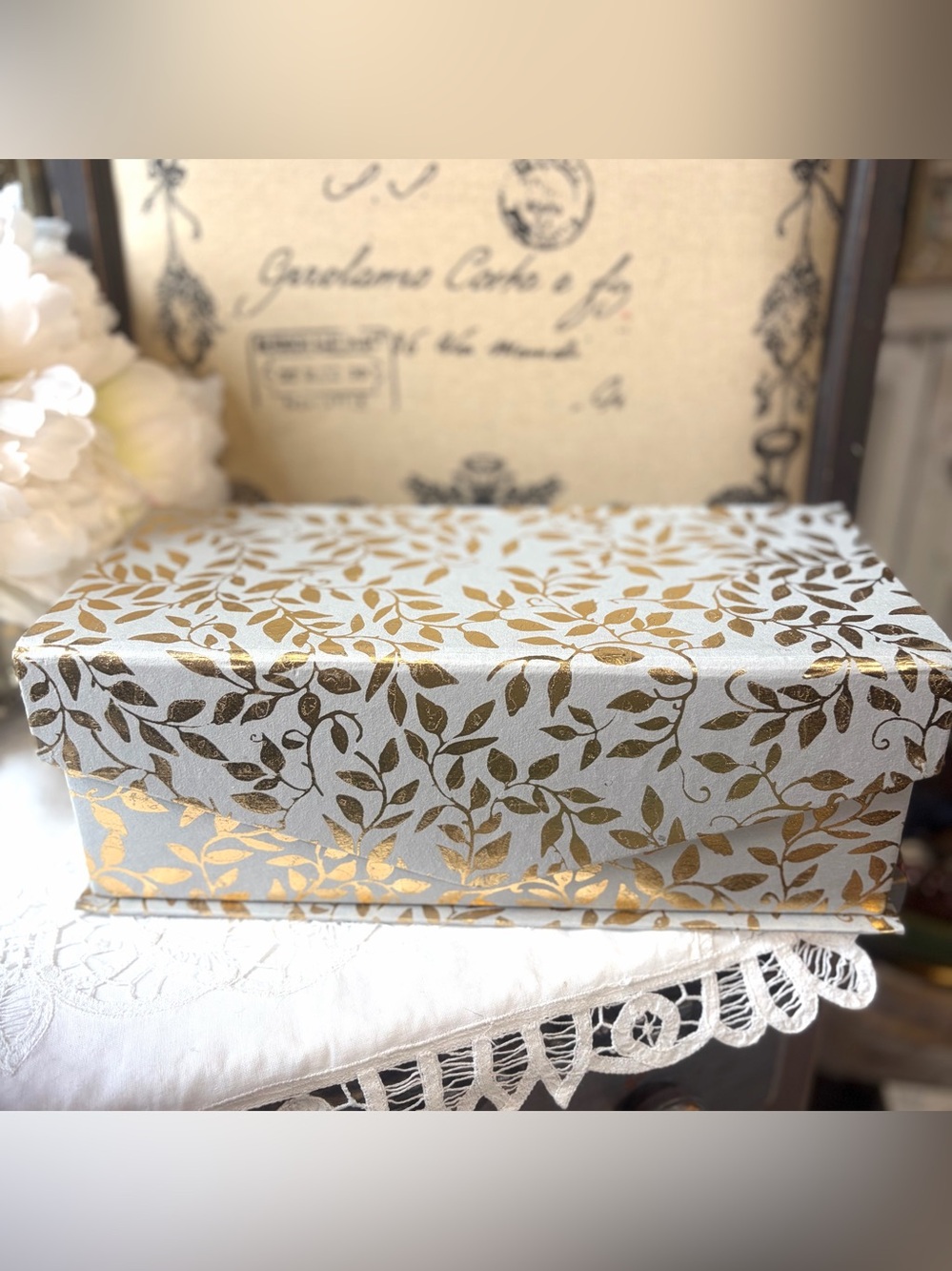 Grey & metallic Gold storage gift box
